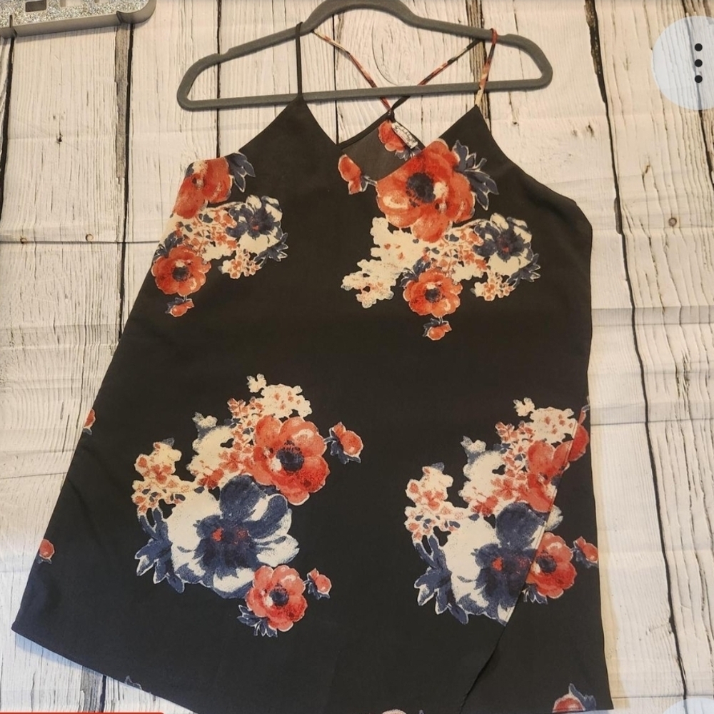 Free People Black Camisole with Red and Blue Floral Print